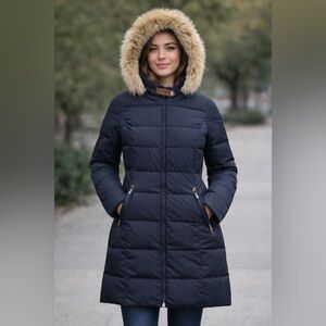 Lauren Ralph Lauren dark blue Quilted Puffer Coat with Faux Fur Hood